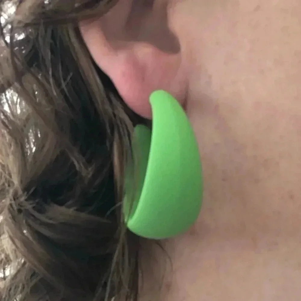 Lime Green Large Silicone & Stainless Steel Retro Hoop Earrings NWT